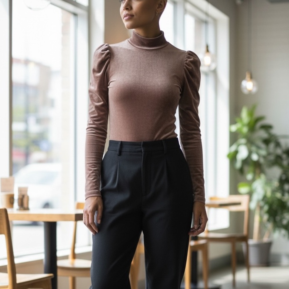 SHEIN Beige/Taupe Long-Sleeve Velvet Bodysuit